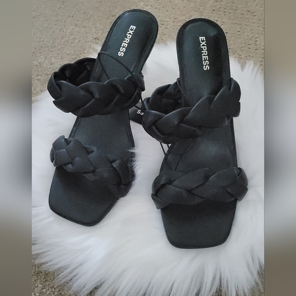 Express Shoes - Express Double Branded Braided Square Toe Heel